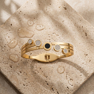 Crystal Trio Cuff Bangle — waterproof 316L steel