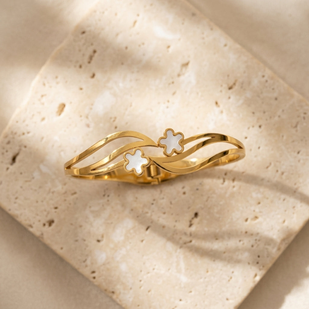 Wave Cuff Bangle — open cuff, waterproof 316L steel