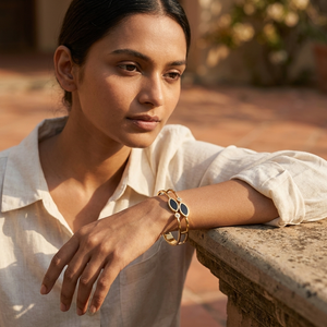 Onyx Marquise Cuff Bangle worn on wrist