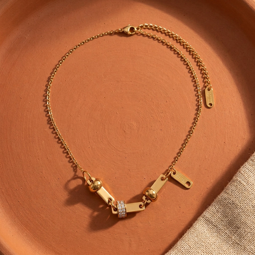 Crystal Rondelle Chain Necklace — geometric chain, waterproof steel