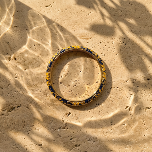 Indigo Floral Bangle — enamel bangle, waterproof 316L steel