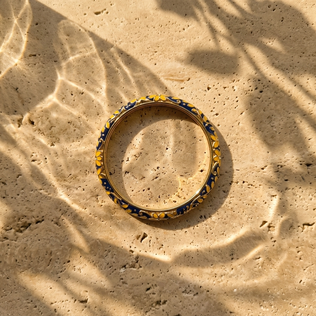 Indigo Floral Bangle — enamel bangle, waterproof 316L steel