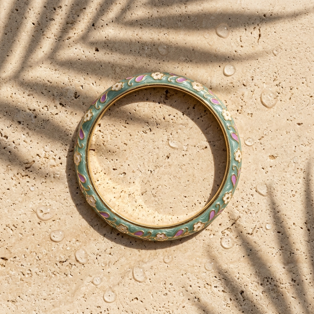 Sage Blossom Bangle — enamel bangle, waterproof 316L steel