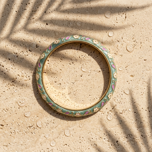 Sage Blossom Bangle — enamel bangle, waterproof 316L steel