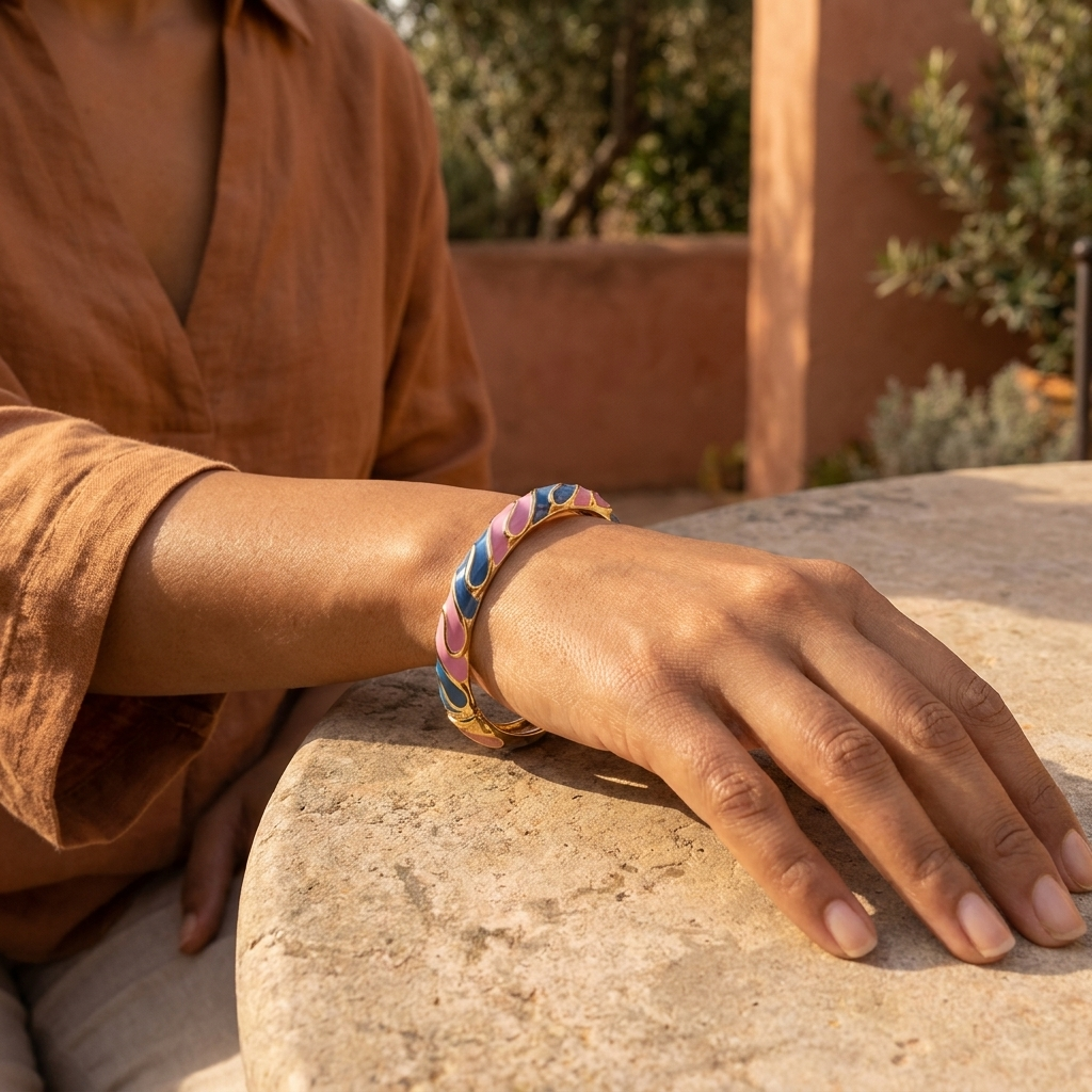 Pink & Teal Wave Bangle styled lifestyle shot