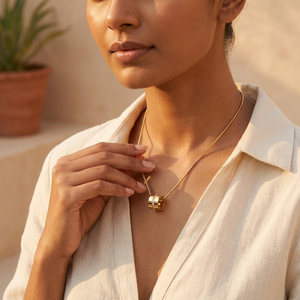 Crystal Ring Pendant Necklace worn on neck