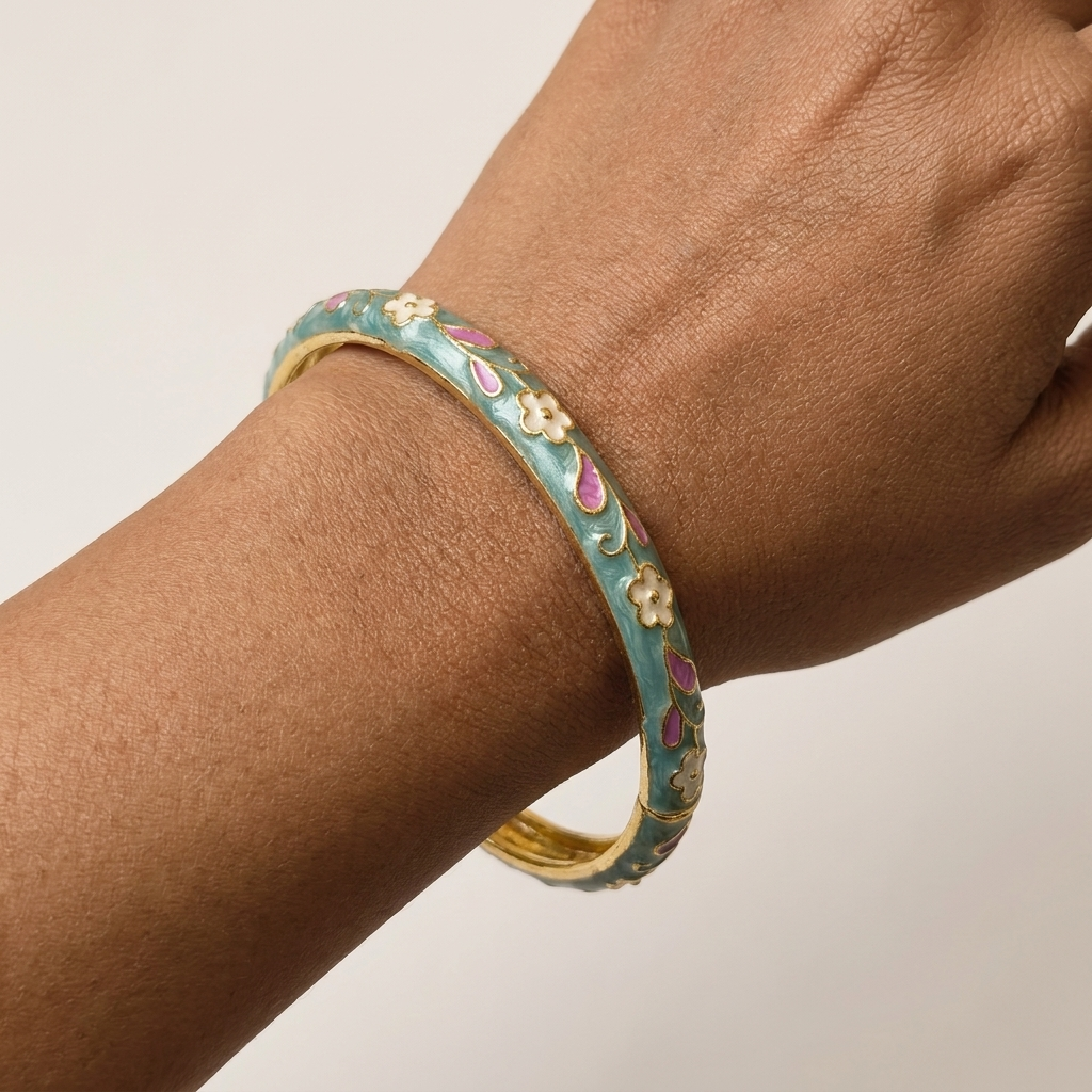 Sage Blossom Bangle worn on wrist