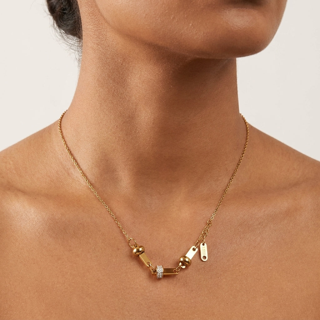Crystal Rondelle Chain Necklace close-up detail