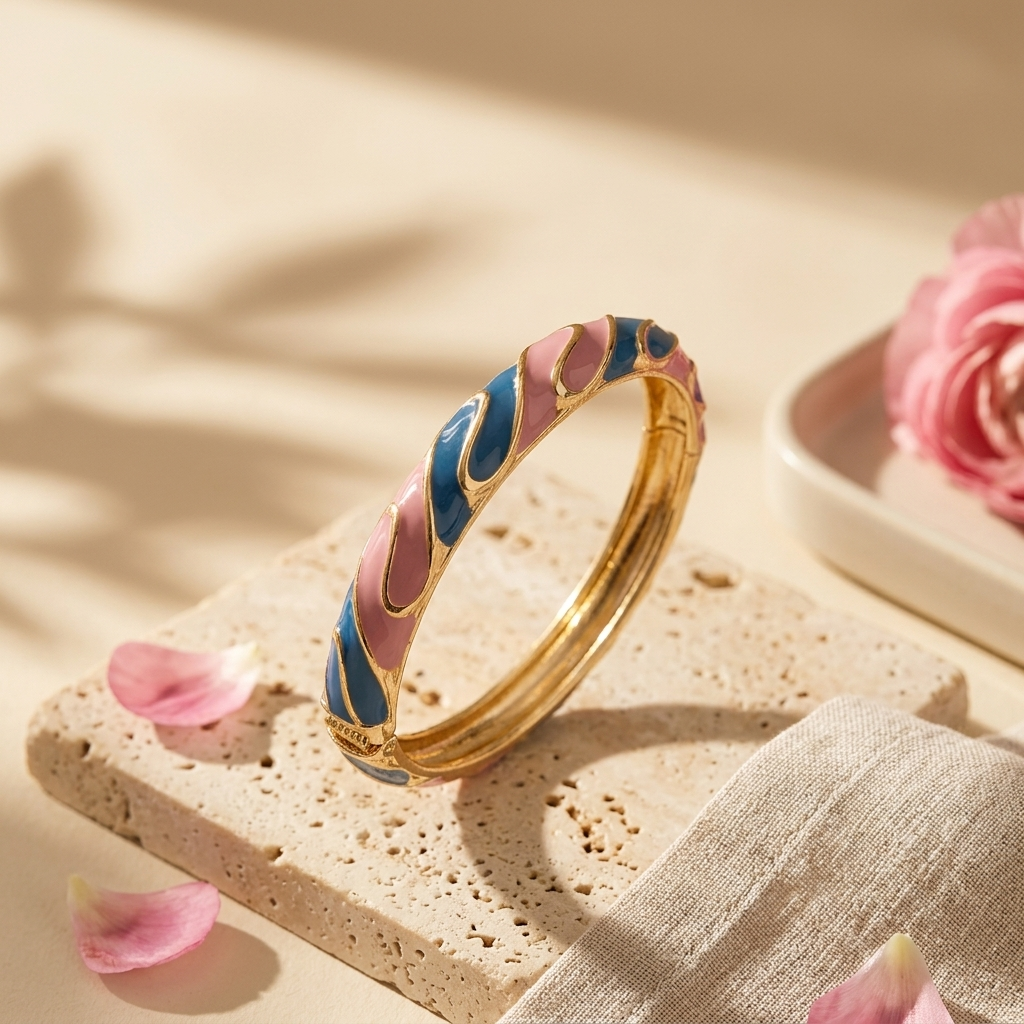 Pink & Teal Wave Bangle close-up detail