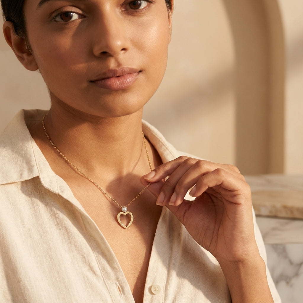 Roman Numeral Heart Pendant Necklace close-up detail
