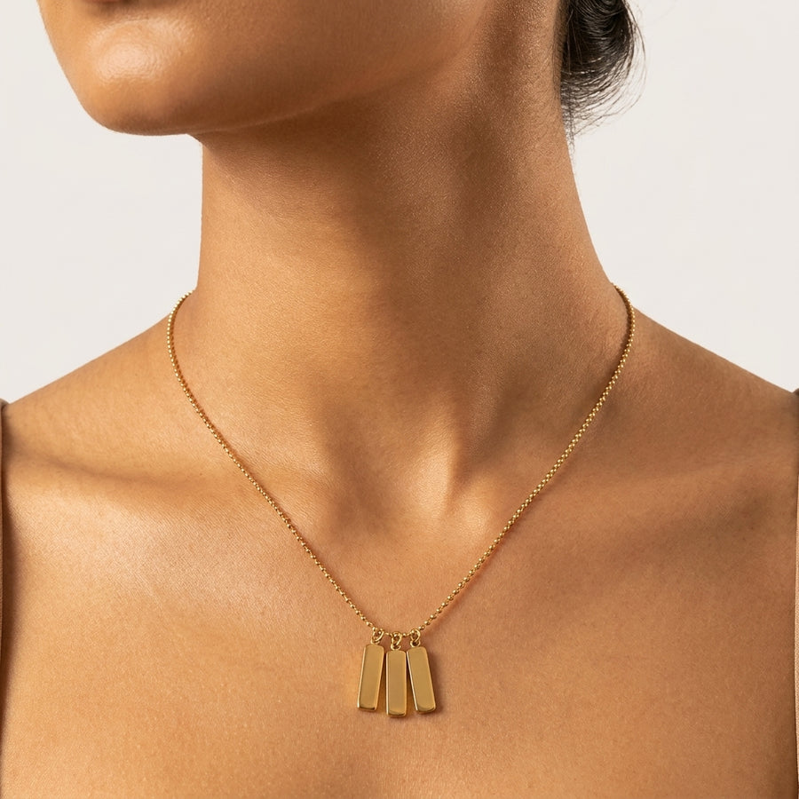 Triple Bar Pendant Necklace worn on neck
