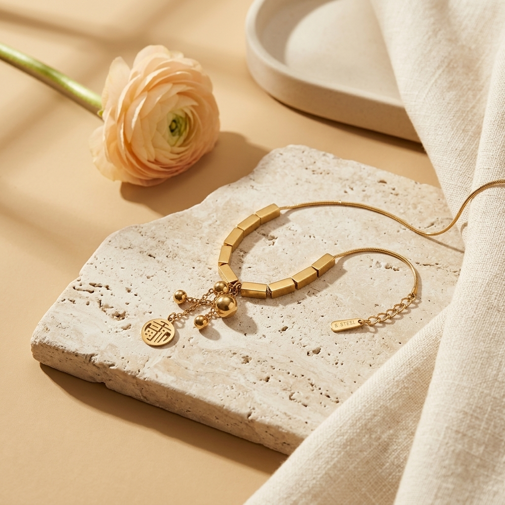 Geometric Bar Link Necklace — snake chain with bar pendant