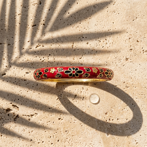 Scarlet Bloom Bangle — enamel bangle, waterproof 316L steel