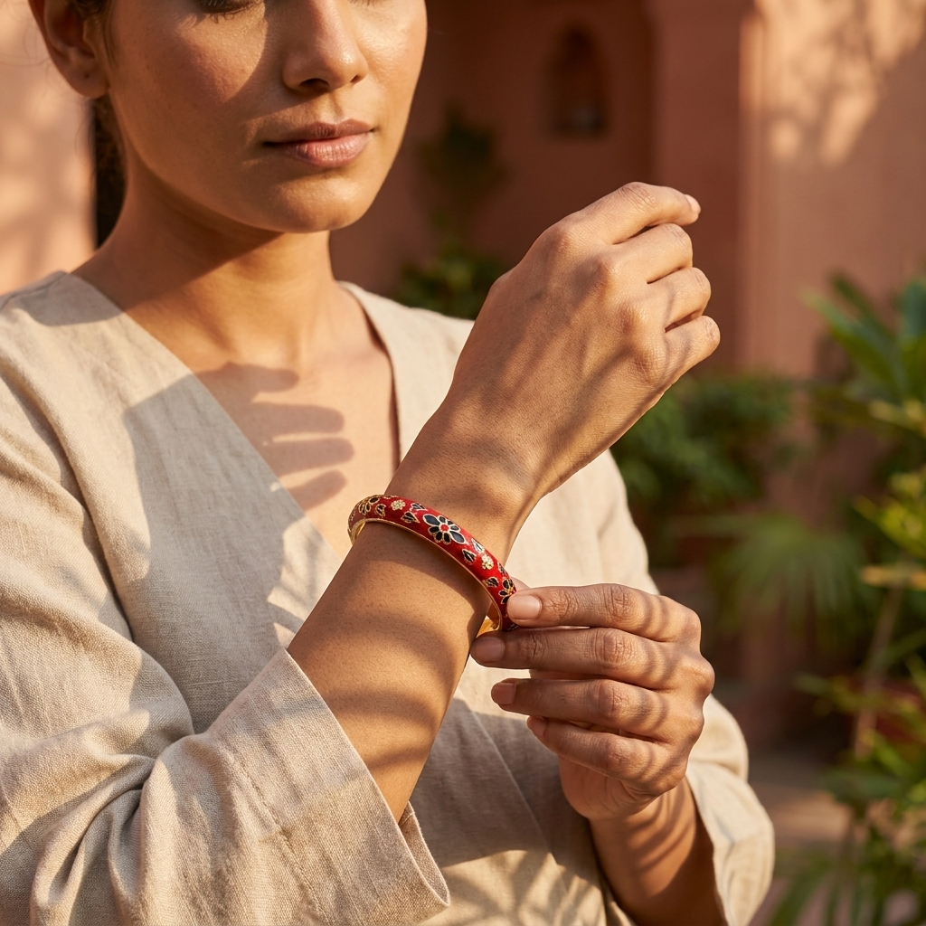 Scarlet Bloom Bangle worn on wrist