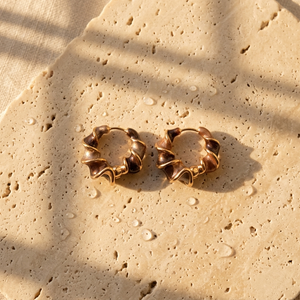 Twisted Petal Hoop Earrings — Bronze Twist colorway, waterproof steel