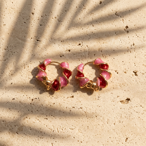 Twisted Petal Hoop Earrings — Fuchsia Twist colorway, waterproof steel