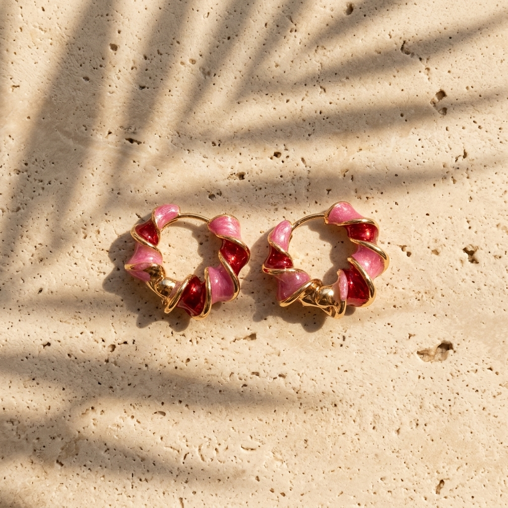 Twisted Petal Hoop Earrings — Fuchsia Twist colorway, waterproof steel