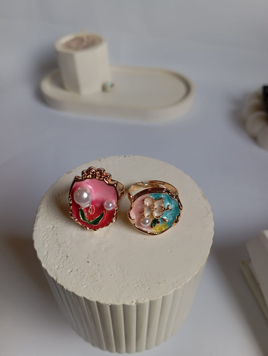 Enamel Floral Adjustable Ring