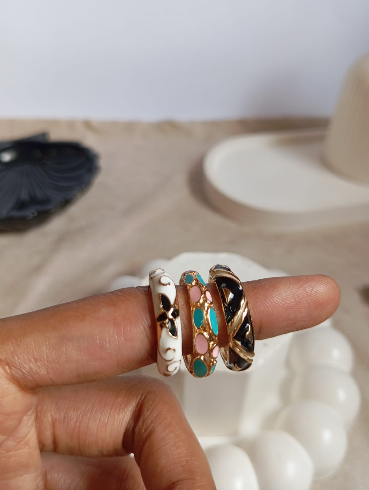 Stackable Enamel Ring styled lifestyle shot