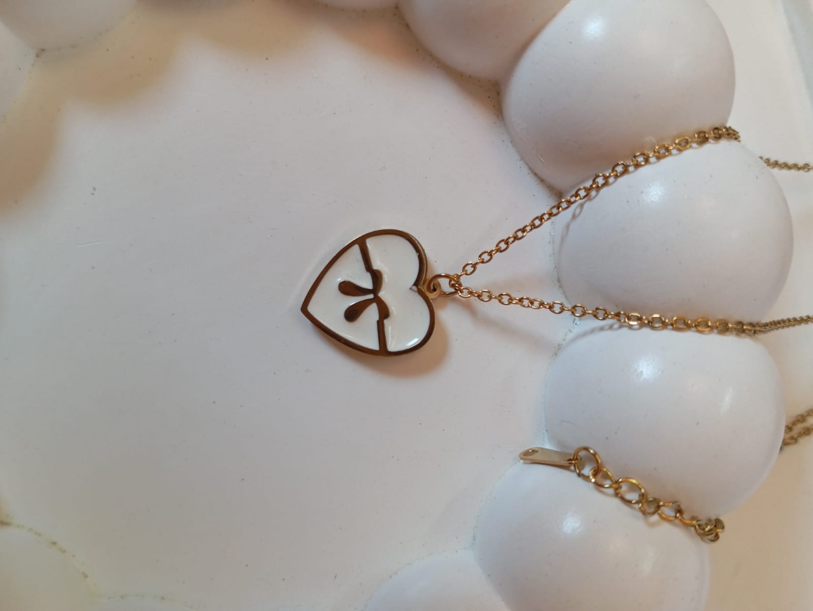 White Enamel Bow Heart Necklace