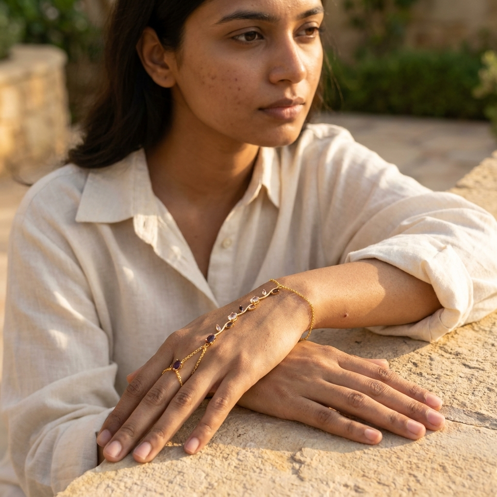 Vine Gemstone Hand Chain Bracelet