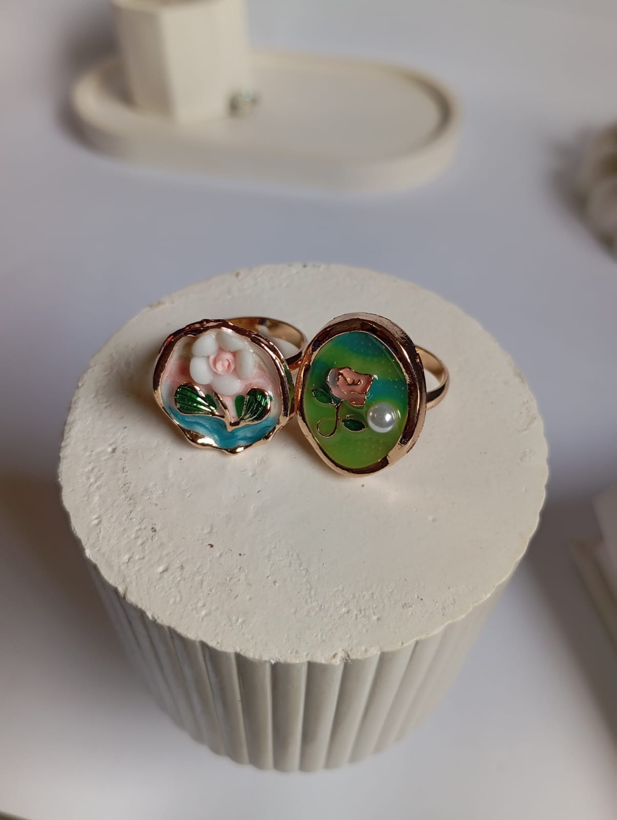 Enamel Floral Adjustable Ring