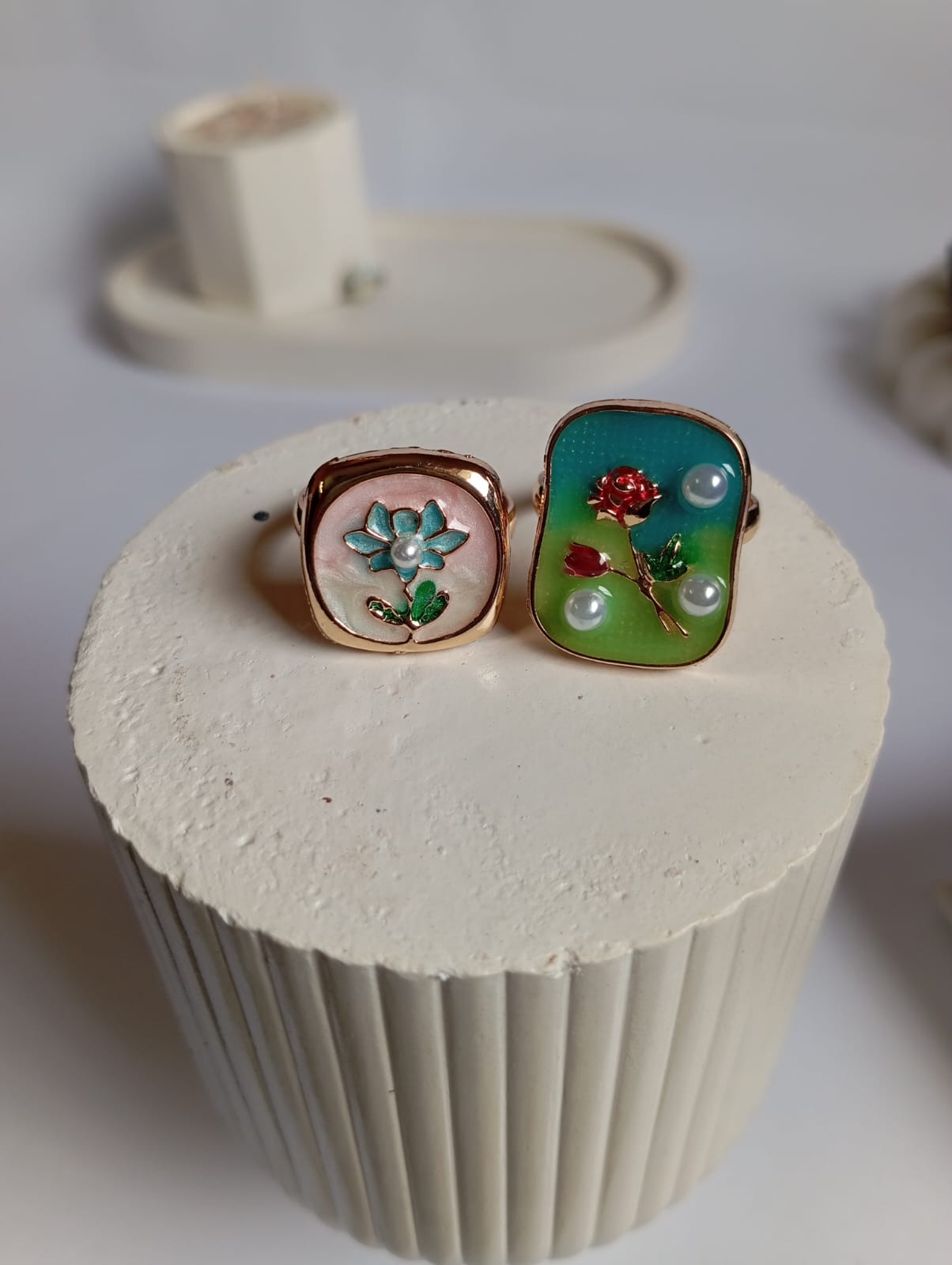 Enamel Floral Adjustable Ring