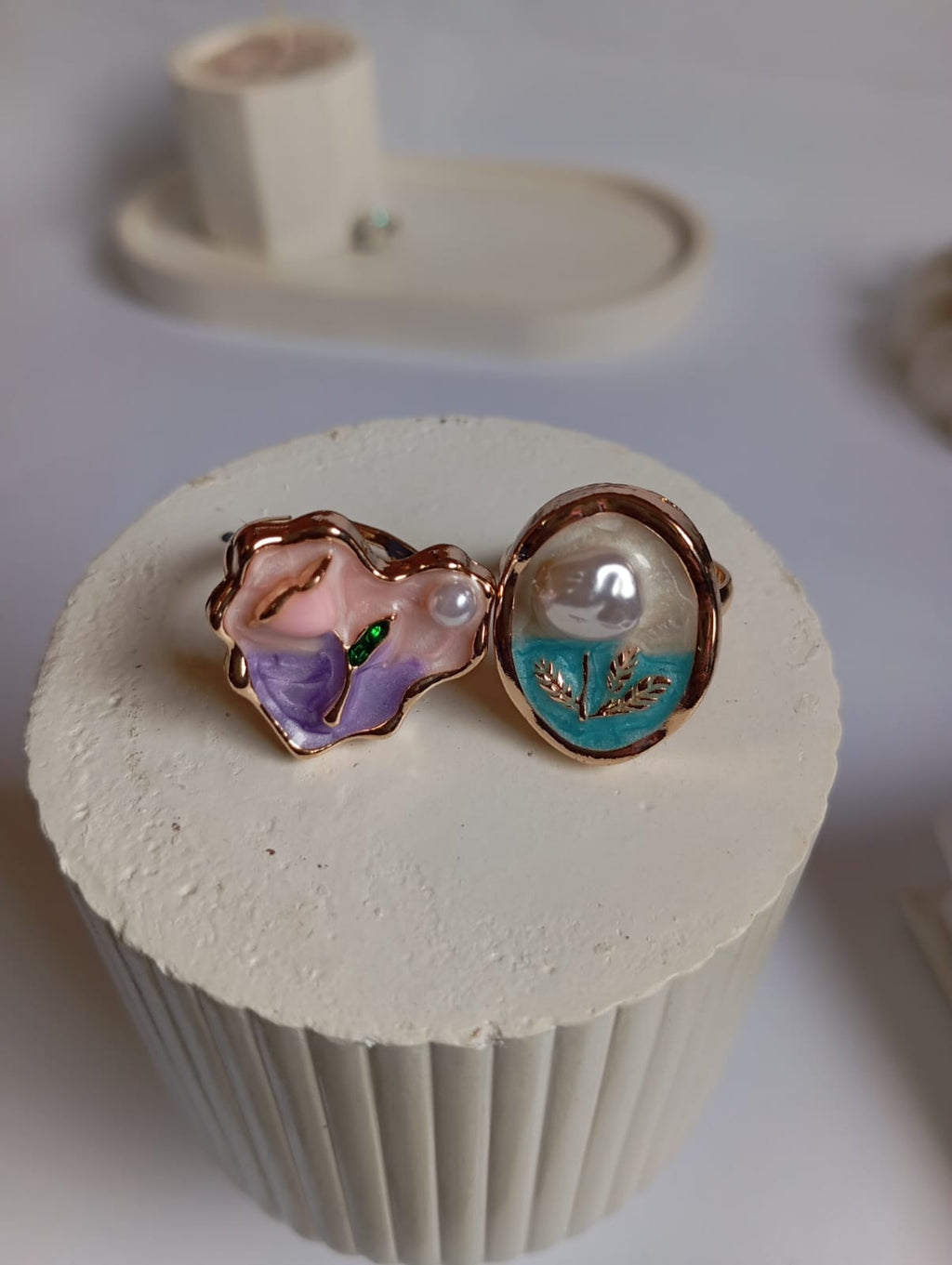 Enamel Floral Adjustable Ring